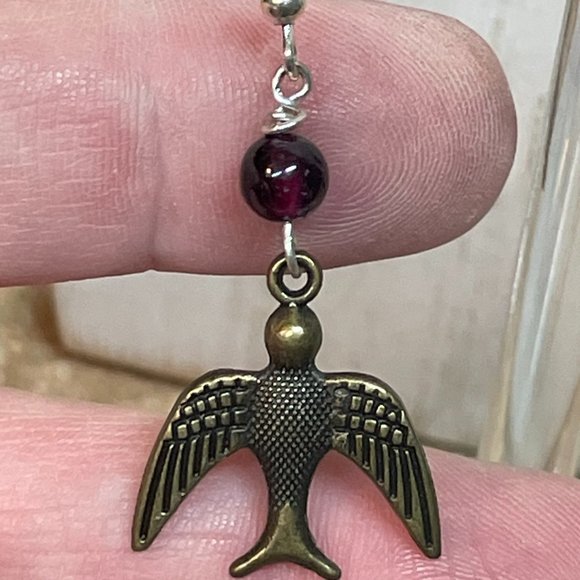 HANDMADE ARTISAN made Bronze Flying Sparrow Flying Bird Dangle Earrings PRETTY - Picture 4 of 6